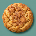 AI-created Snickerdoodle cookie on a solid retro-color background